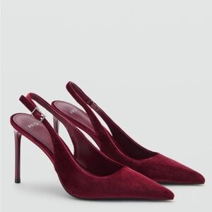 Mango Burgundy Velvet Slingback Stiletto Heels